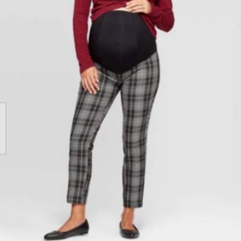 NWT Isabel Maternity Black Plaid Slim Ankle Pants